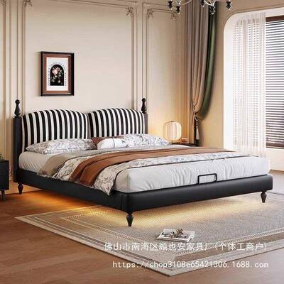 雪尼尔黑白美式中古风1.实木5米布艺床主卧现RFE代简约家用1.米8