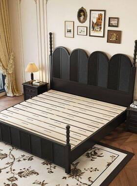 法式复古床床高黑色中古风双人MDY床现简约美式实代木主卧端大气