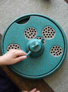 春澜陶瓷茶小盘日式变复古号松石绿蓄水储水泡式干盘茶台CLCP2021