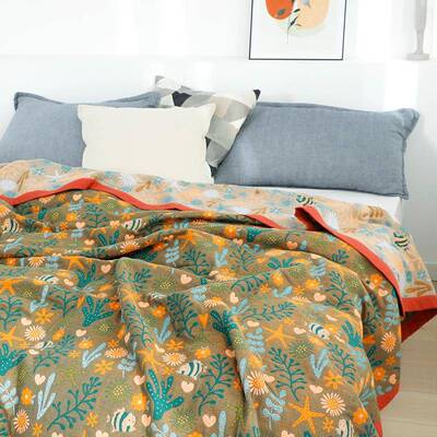 六人层纱全棉毛巾被季纯棉夏单薄款被UDX子儿童午睡盖布毯加厚