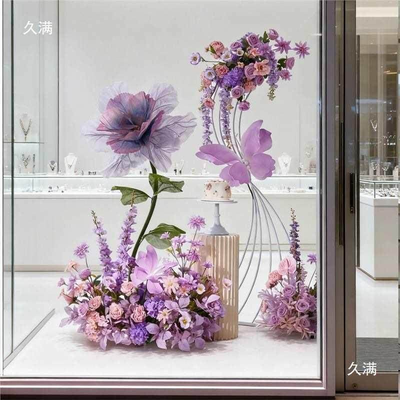 CTD店铺橱窗紫花色系婚礼美陈装饰围花道具交车仪氛式感场景