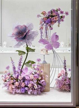 CTD店铺橱窗紫花色系婚礼美陈装饰围花道具交车仪氛式感场景