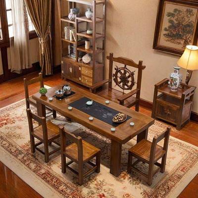 老船木茶桌实木茶台家用茶一体式茶几DWD桌新中式泡台新小料茶办