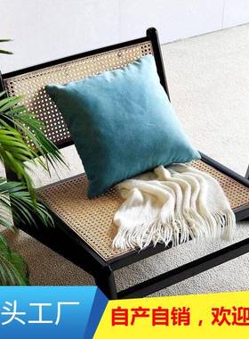 中古风实木藤编人椅阳台休闲寂复古单沙发66013椅藤诧椅风昌迪加