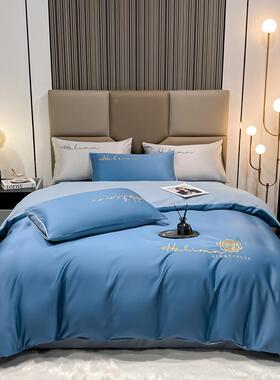 夏季丝水洗棉套贡缎四件套冰丝被滑丝凉ITZ感天丝床单笠绸纯色床