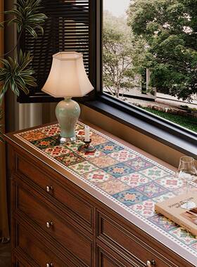 糖皮仙棕美拉德革桌垫电视保护TLQ垫桌轻奢感边柜柜垫2025新布J^