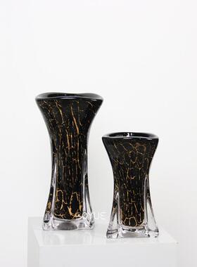 创黑色裂纹三角口琉璃瓶样房现代轻CYQ奢家居茶几桌板花面装饰意