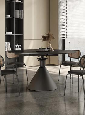 家9W黑色餐圆两用岩板桌简约现代用小户型可旋转伸方缩多功WGX能