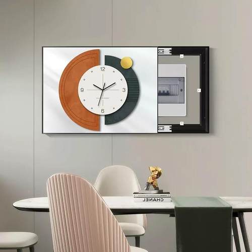 时电表箱装饰画多免媒体遮挡电闸拼接配电打箱挂画孔带钟表DTE壁