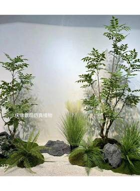 仿真植物景楼梯角落lj200商竹子蓝花场楹合漆木仿绿植搭配组装饰