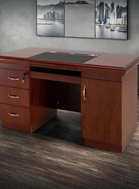 公电脑中带式职员工作办书桌桌油漆贴木皮办公桌单人锁抽90376屉