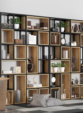 铁艺隔断屏风工办业展示架置风物架实木FUO厅客书架镂空柜公室装