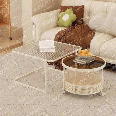 极简风客台轻25500奢小户型简奶油阳茶几茶约台新款茶桌圆形现代