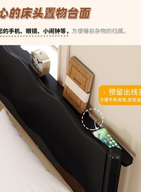 色全实木床复古约现代主卧简室双人床15米法式1..8米YYU极黑简风