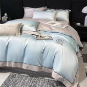 100支床长绒棉贡缎上套四件全纯棉轻EGC奢纯色床单被套棉床笠款 床