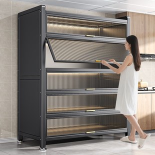 蓝博湾厨房置物架落地多层收纳柜微波炉家用防尘多功能整体橱柜收