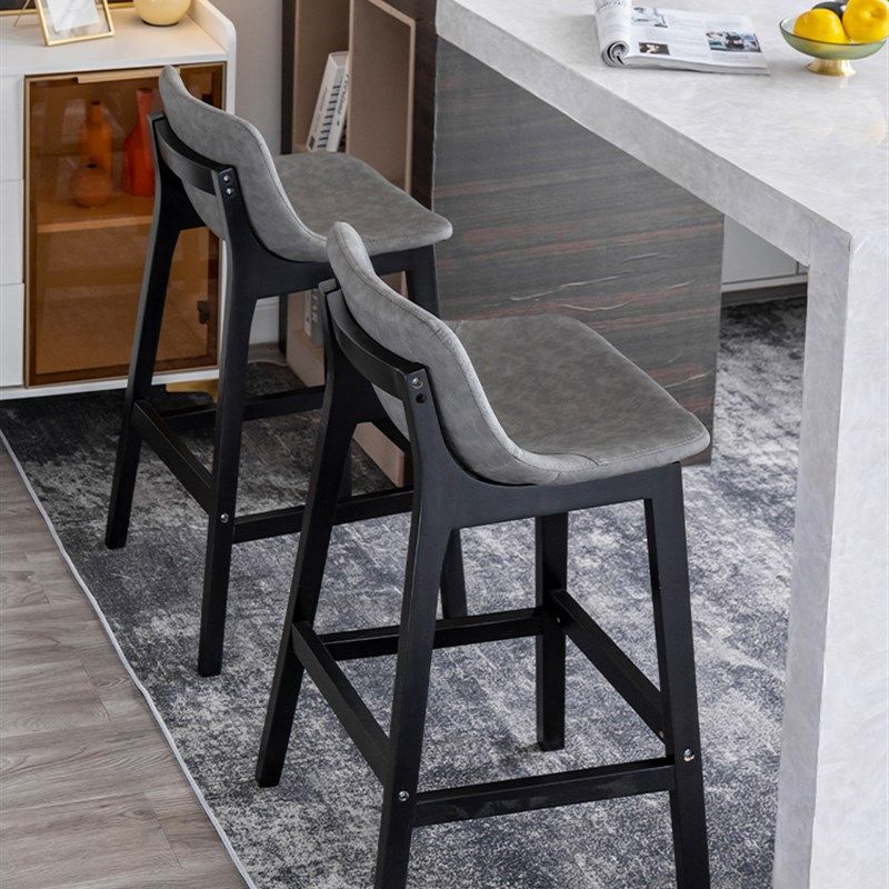 实木酒吧椅吧台椅现代皮艺家用中岛台椅简约吧凳前台接待高脚椅子
