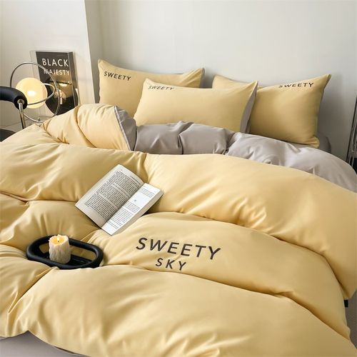 轻奢柔软水洗棉四件套高档刺绣被罩轻奢床笠被套宿舍床单三件套