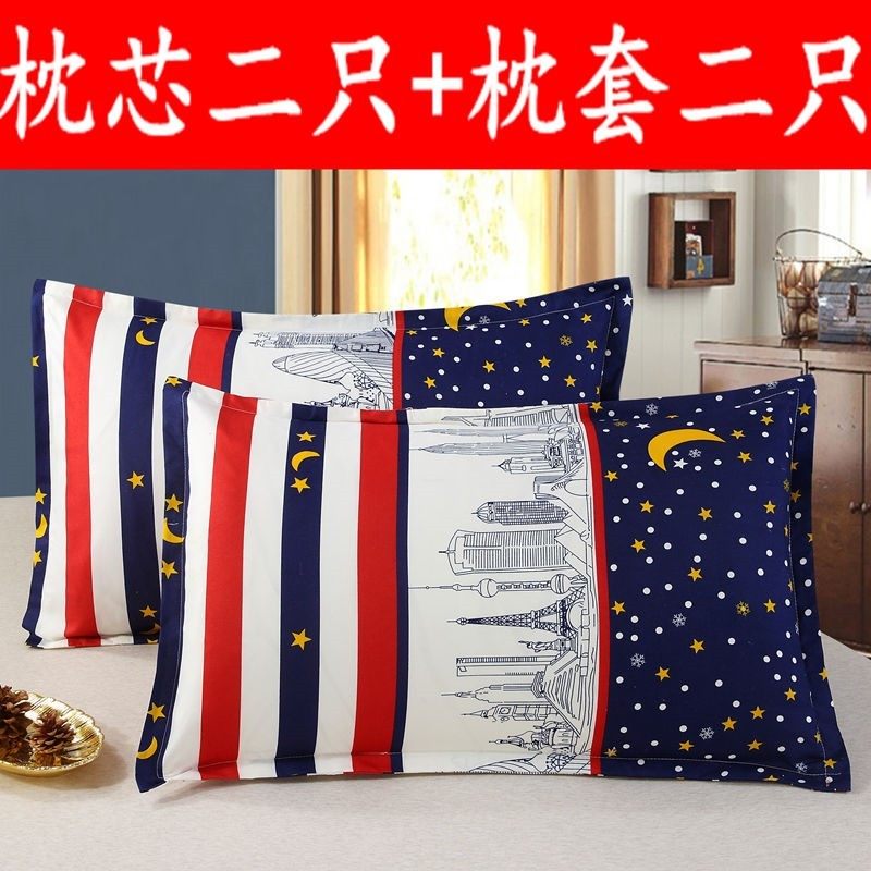 枕芯一对送枕套一对 带拉链可拆洗枕头芯一只 成人单人枕套装