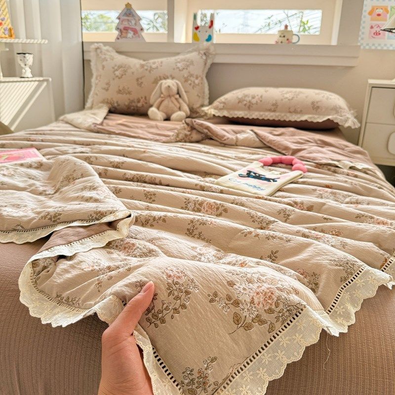 夏季新款A类母婴级全棉双层纱贴身可水洗夏凉被一体空调被四件套,床上用品,化纤被,淘宝优惠券,粉丝福利购,淘宝优惠卷