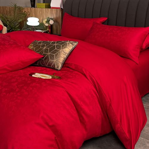 轻奢高级感大红色纯棉全棉结婚庆四件套新婚嫁喜被套床上用品床单