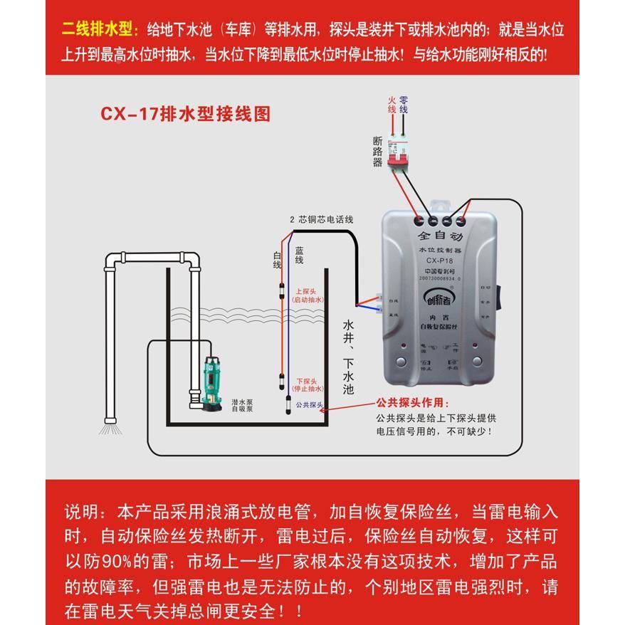 排水型自动水位控制库器水泵水池0位探头18.17.28仪车地下室排水