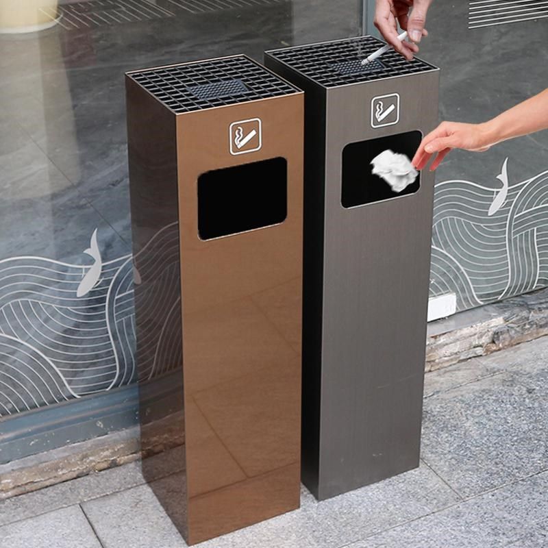 不锈钢垃圾桶带烟灰缸酒店大堂电梯口立式烟头灭烟桶轻奢大号商用