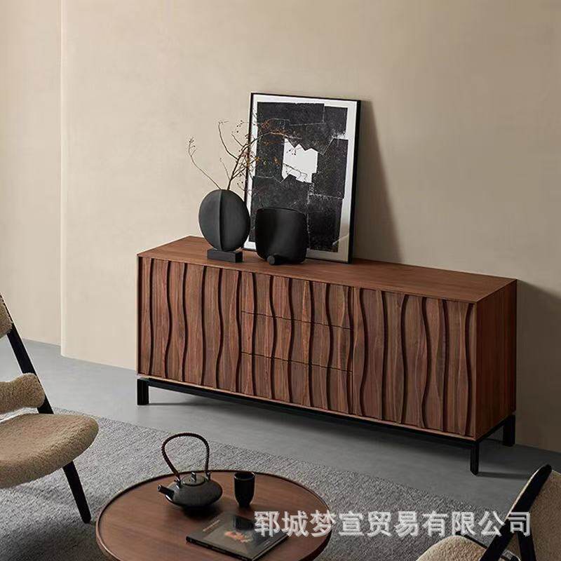 中古餐边柜侘寂风复古实木储物柜客厅家用隔断置地柜老榆木玄关柜