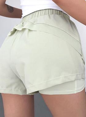 annerun干 干短裤KZI19-16女防走光高腰跑身步穿假速两件运动外短