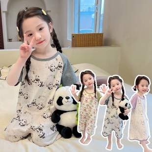 小女孩纯棉纱布睡衣防着凉女宝宝睡裙空调服 短袖 女童睡袋夏季 薄款