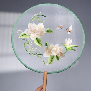 栀子花双面绣苏绣古风圆扇中国风刺绣团扇走秀汉服专用百搭舞蹈扇