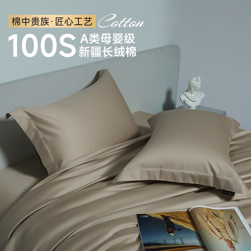 A类100支纯棉枕套一对装家用纯色枕头套装全棉高级感2023新款