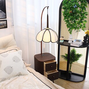 中古风法式网红卧室落地灯客厅茶几边几氛围床头柜台灯置物架一体