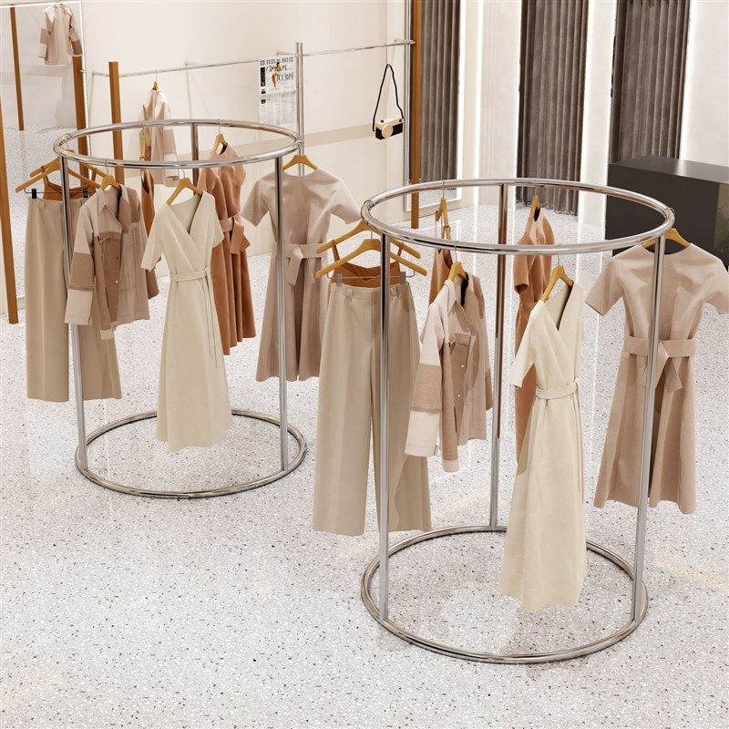 服装店展示架女装货架童装架子不锈钢椭圆形女装落地中岛架挂衣架