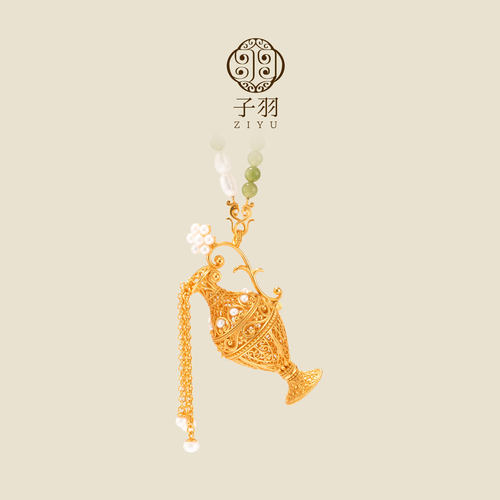 新中式流光瓶珍珠银鎏金吊坠