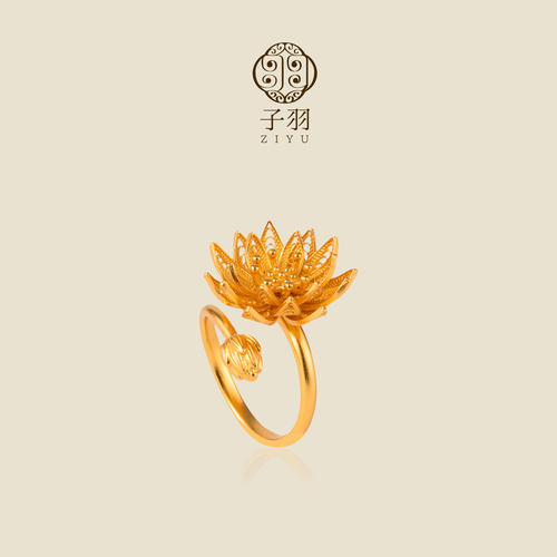 莲花戒指宫廷掐丝细金工艺