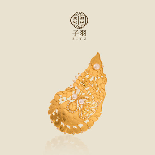 非遗花蔓飞天银鎏金复刻胸针