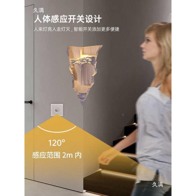 入立体灯嵌式石型膏壁灯墙841角内嵌感应夜灯拐角装饰灯中式造灯