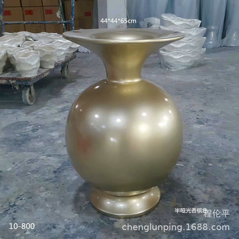 中式飞碟型口径落地花瓶花插花艺玻璃钢花器商场酒店工艺装饰摆件