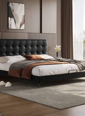 意轻包奢软齐边床全实木主卧小50421式户型薄床头架床燕尾榫排骨