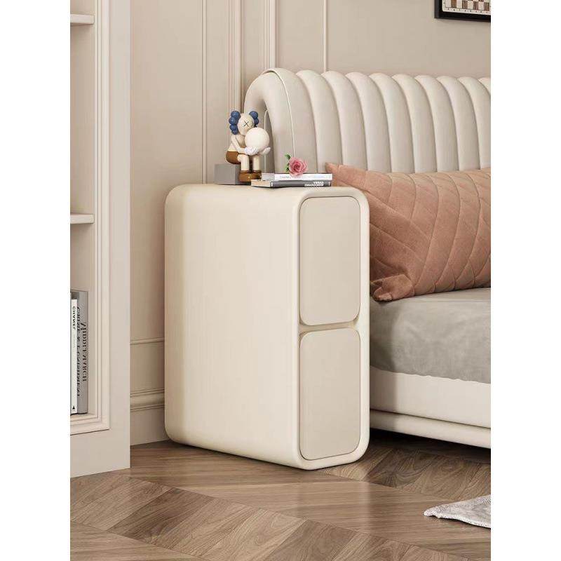 超HEV奶油床轻头柜奢法式实小型窄夹缝20cm木迷你现代简约床边柜