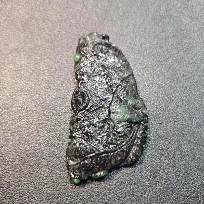 悦缅缘四会翡翠天光墟天然缅甸A货翡翠挂件翡翠手工残荷系列