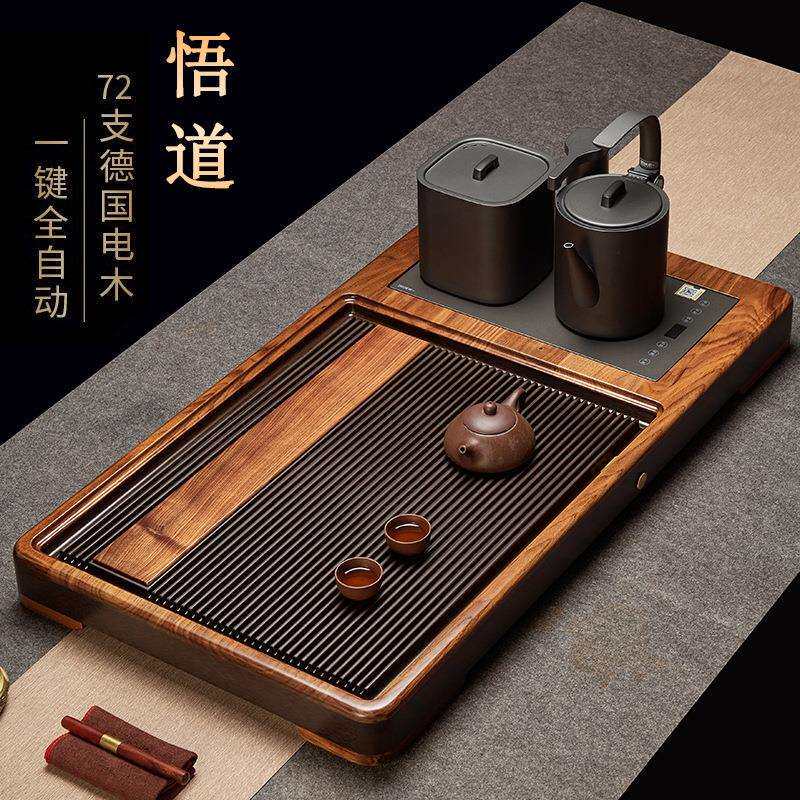 德国72支真电木茶盘全自动上水套装烧水壶一体胡桃木排水实木茶台