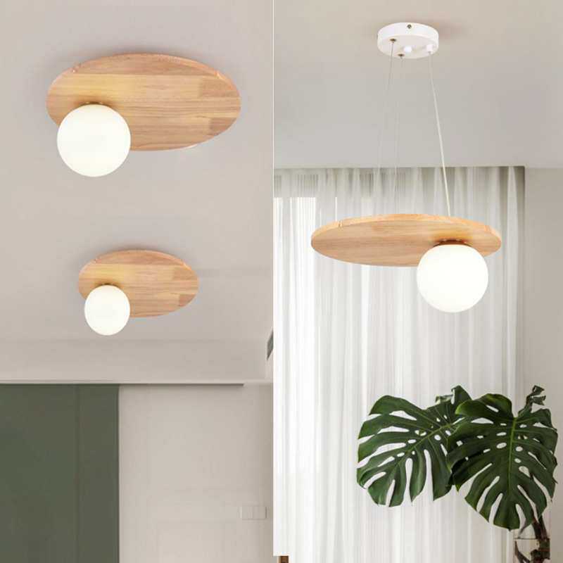 北欧日式木艺圆形LED吊灯现代简约玄关过道灯饰入户阳台吸顶灯具