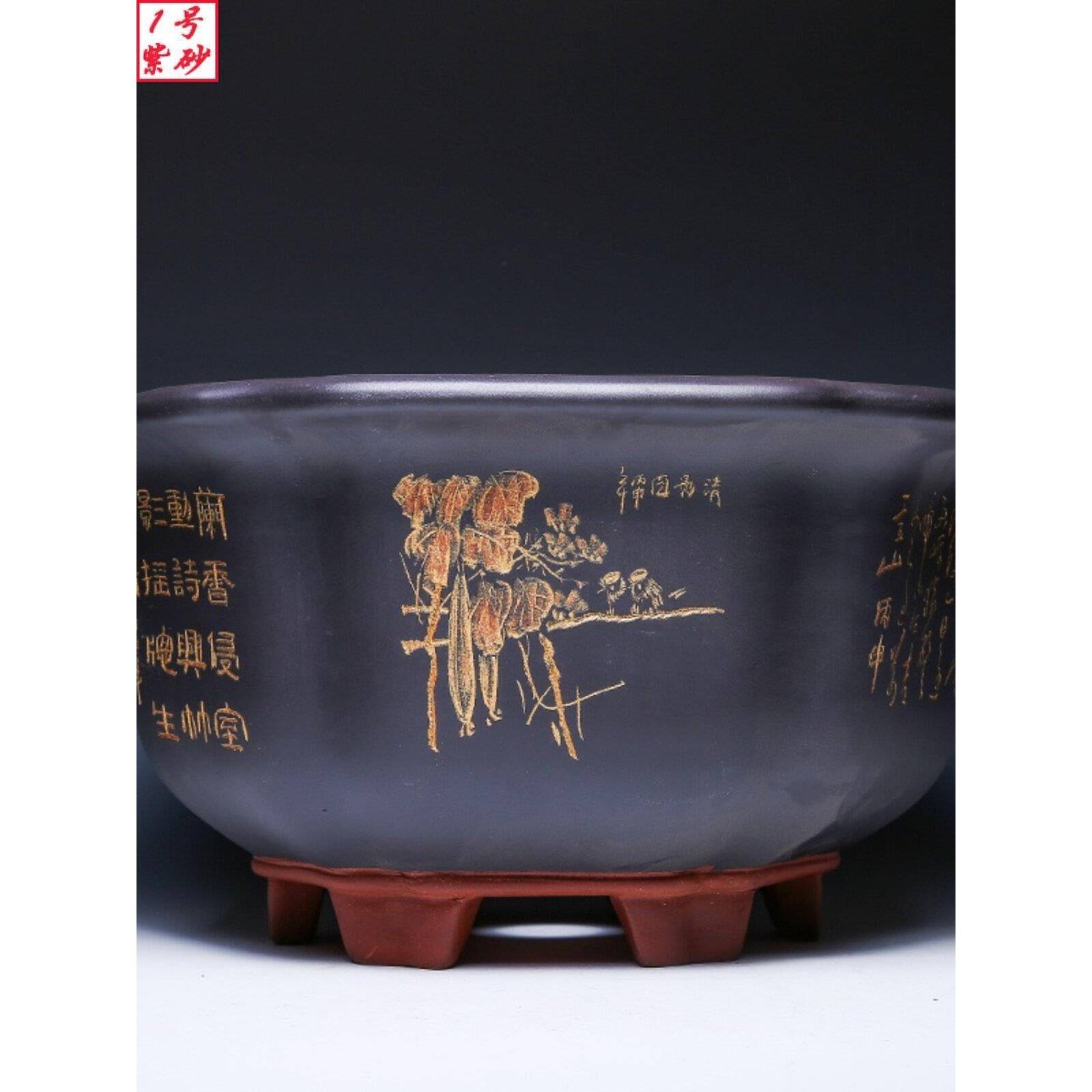 宜兴紫砂花盆陶瓷大号六角室内特大号客厅发财树紫砂盆景盆精品