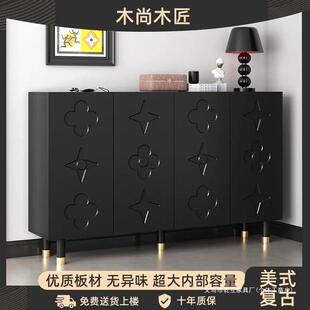 黑色鞋柜复古风家用门口超薄鞋柜玄关柜高级感现代高端储物收纳柜