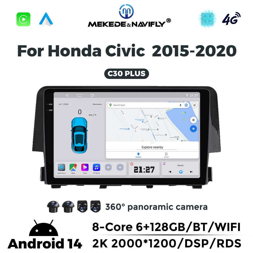 C系列适用本田Honda Civic 2015-2020改安卓系统倒车蓝牙导航屏