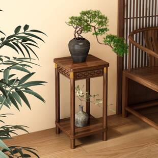 中式花架子客厅落地式置物架实木碳化花台绿植花盆奇石鱼缸摆放架