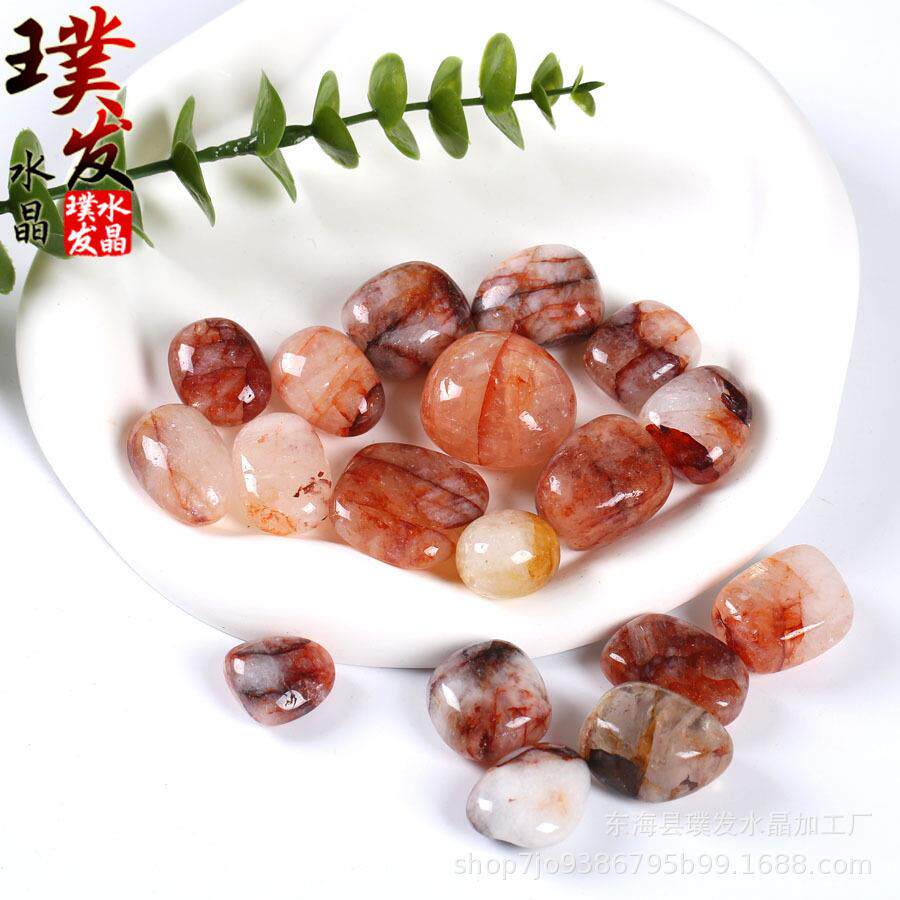 天然红胶花滚石 大颗粒水晶碎石打磨石 鱼缸石景观装饰