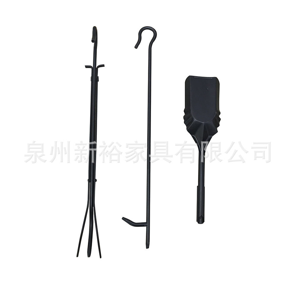 3件套黑色铁艺壁炉工具 火钳 拨火棍 木柴炭铲子